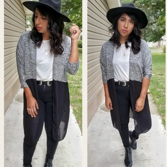 COMPARE & CONTRAST GRAY MARLED CHIFFON CARDIGAN - Picture 7 of 7